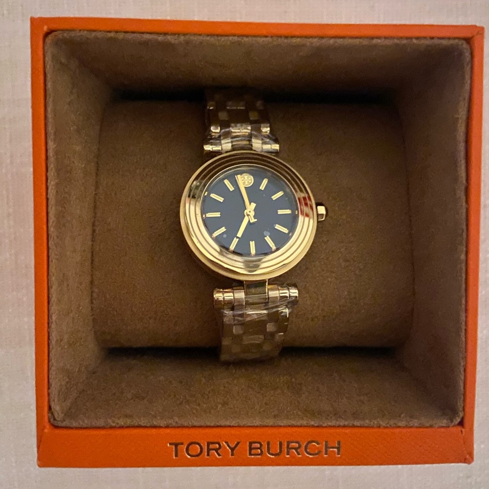 Tory Burch gold tone watch navy face